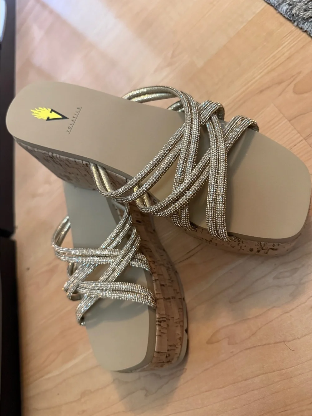 Volatile Gold Braided Strappy Wedge Sandals